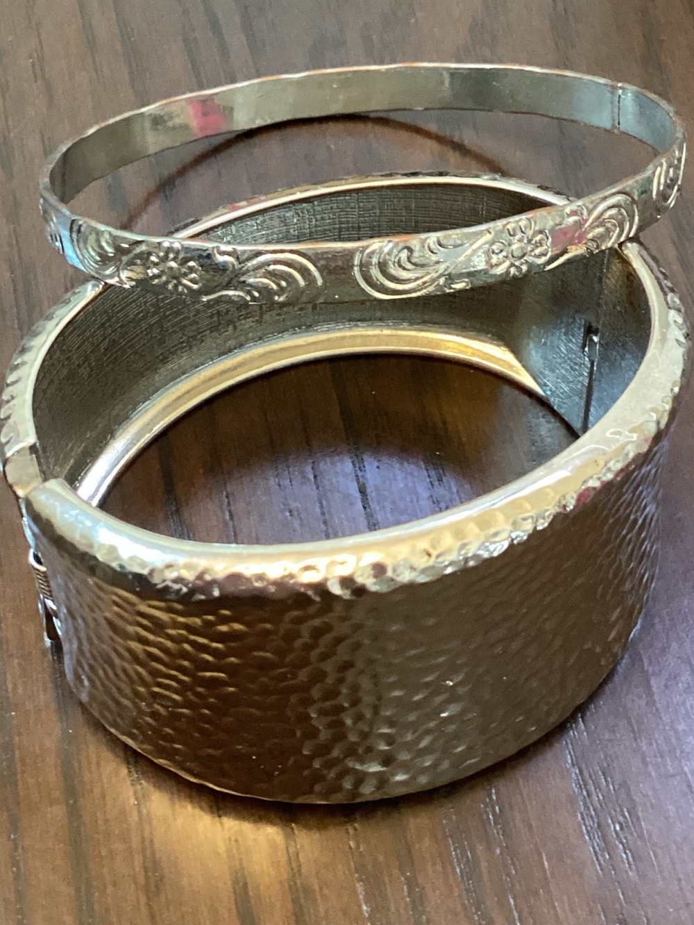 Hammered and Engraved Gold-Tone Bangle Set - Picture 3 of 3